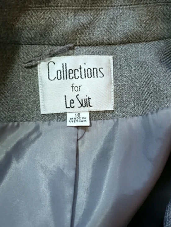 Le Suit Grey Blazer And Pant Suit Set Sz 16 - Picture 5 of 9